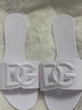 Dolce & Gabbana White DG Logo Slide Sandals - Glossy Logo Strap